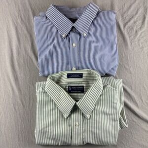 Stanford Dress Shirt Mens 19 Striped Oxford Long Sleeve Button Up Lot of 2 READ